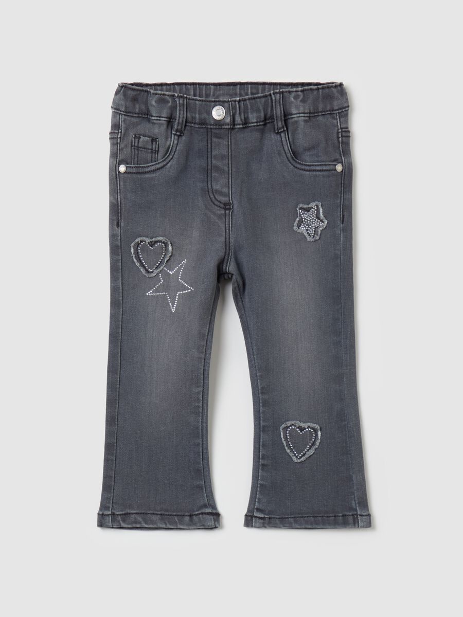 Flare-fit jeans with five pockets with diamantés_0