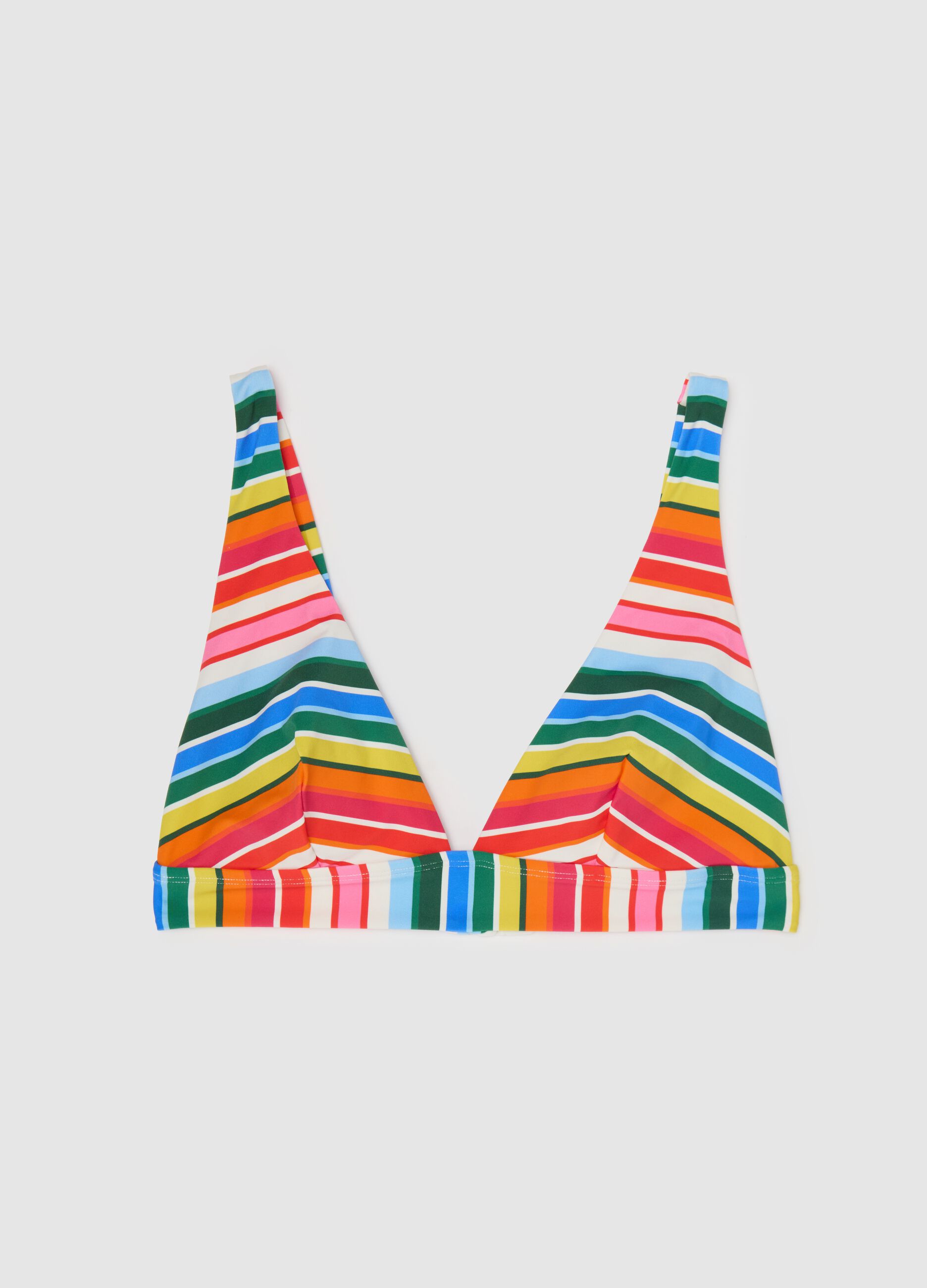 Women’s bikini top in multicoloured stretch fabric with no padding