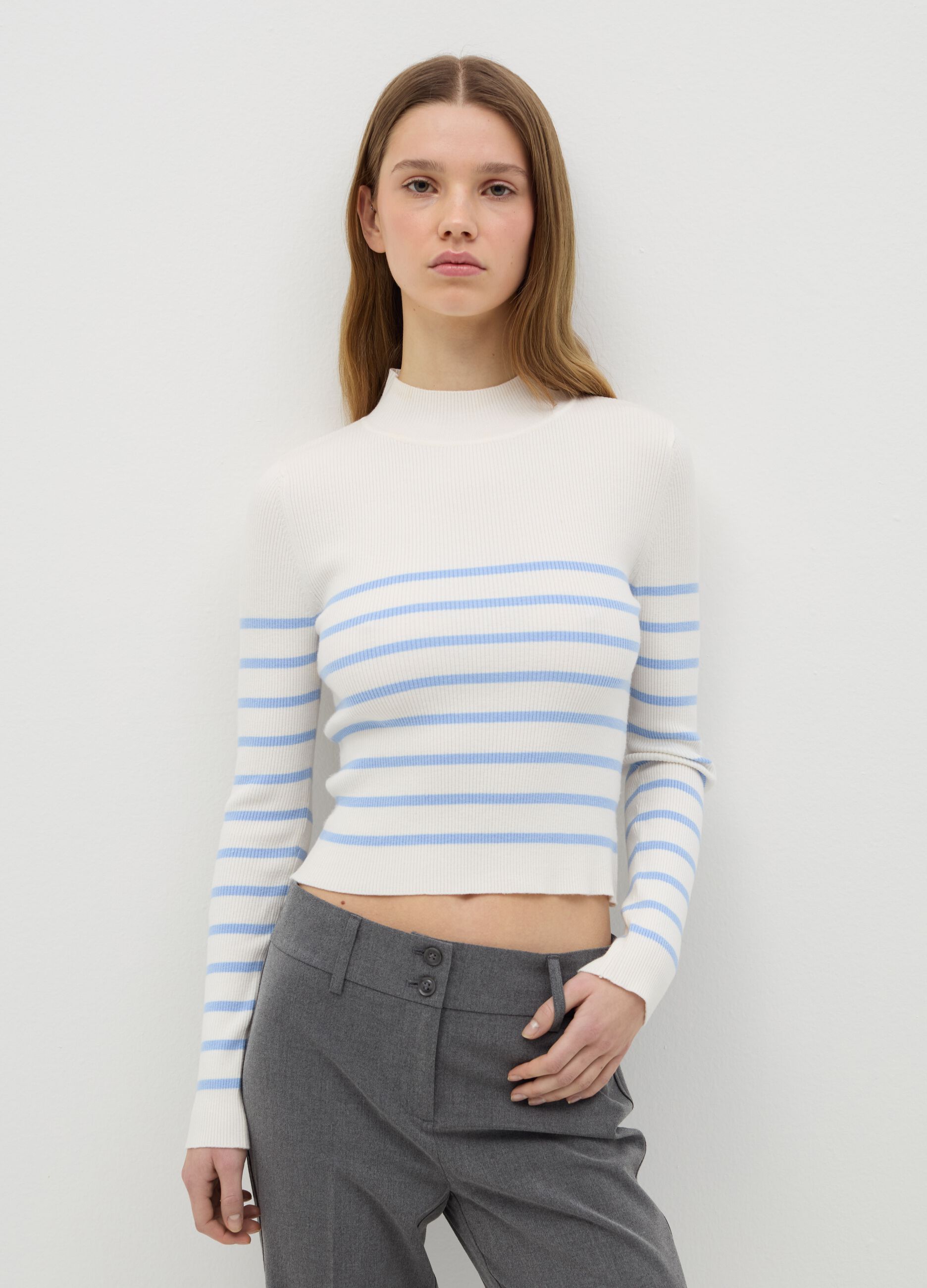 Striped top with mock neck