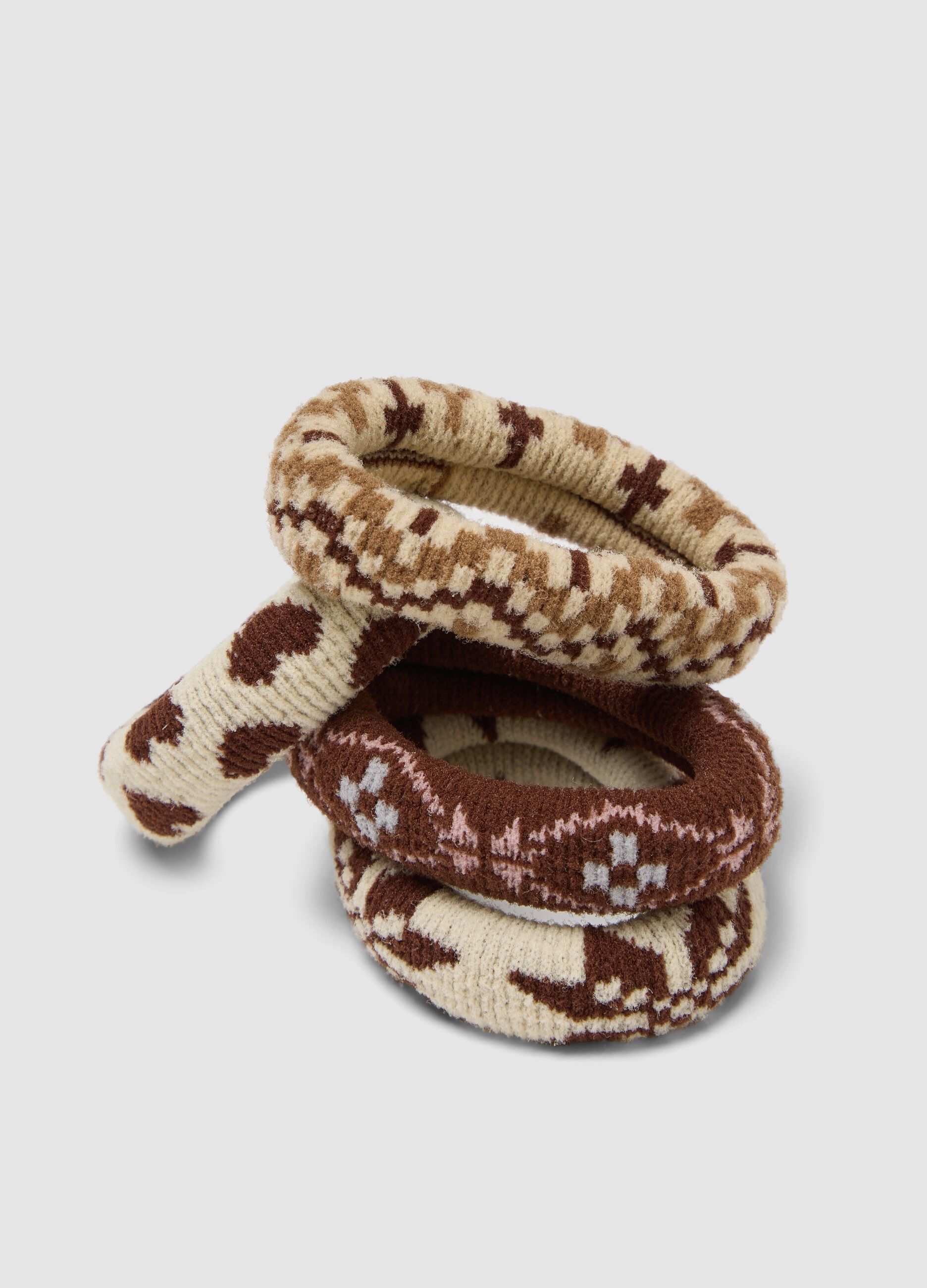 Beige jacquard-pattern hair tie set