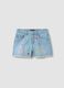 Light blue pure cotton denim shorts with embroidered hearts for girls_0