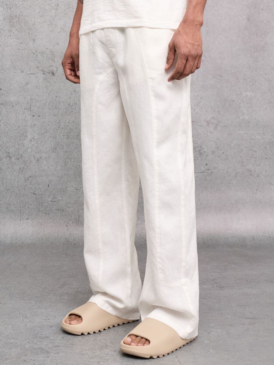 100% Linen Wide Leg Pants White_1