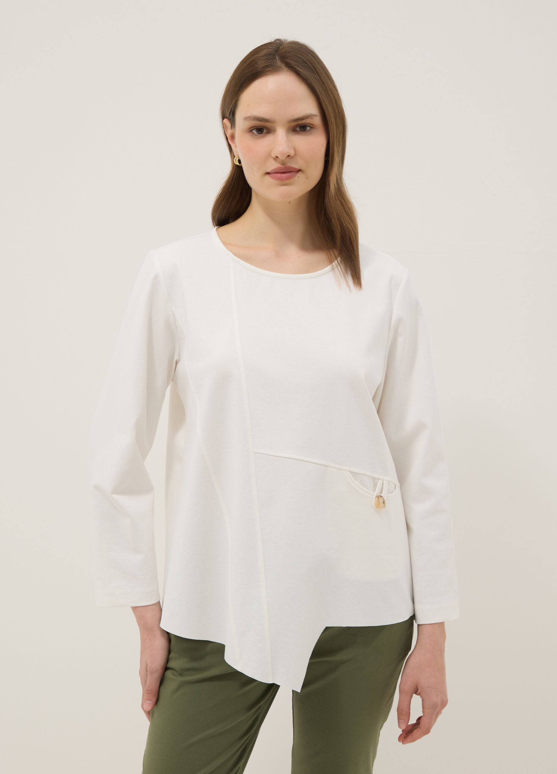 White long-sleeved regular-fit stretch cotton blouse