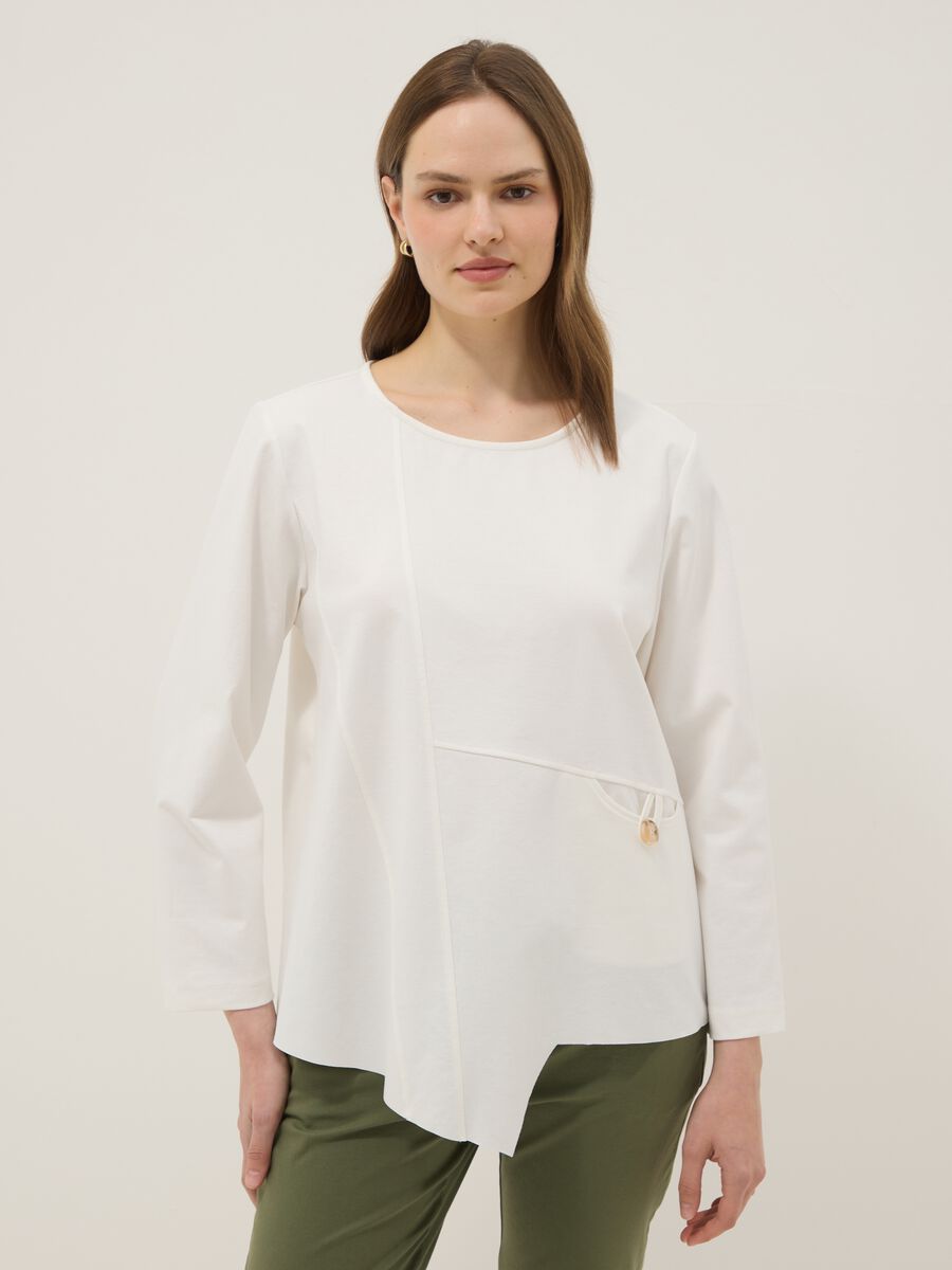 Blusa bianca a maniche lunghe in cotone elasticizzato regular fit_0