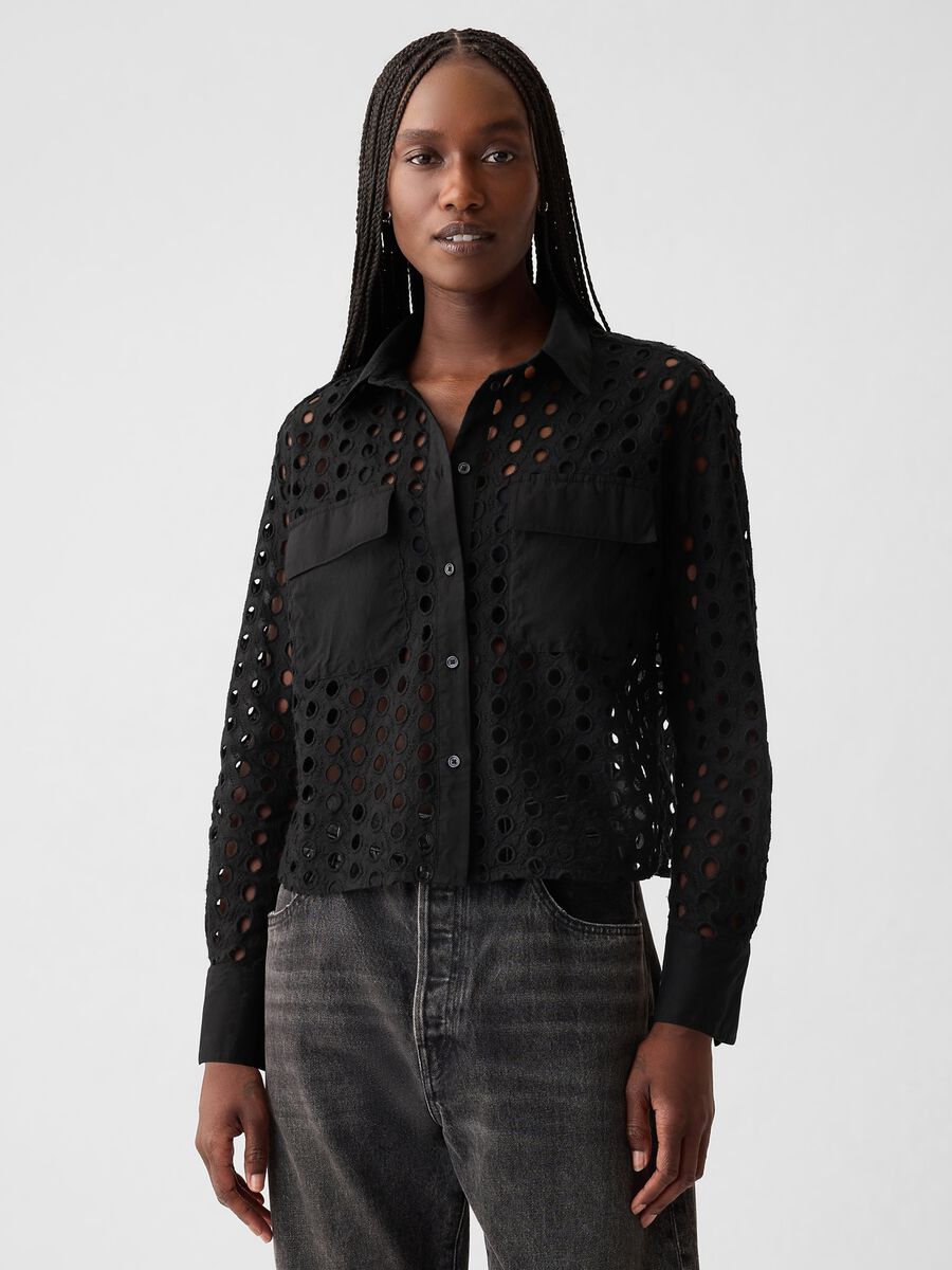 Cropped shirt with openwork details_0