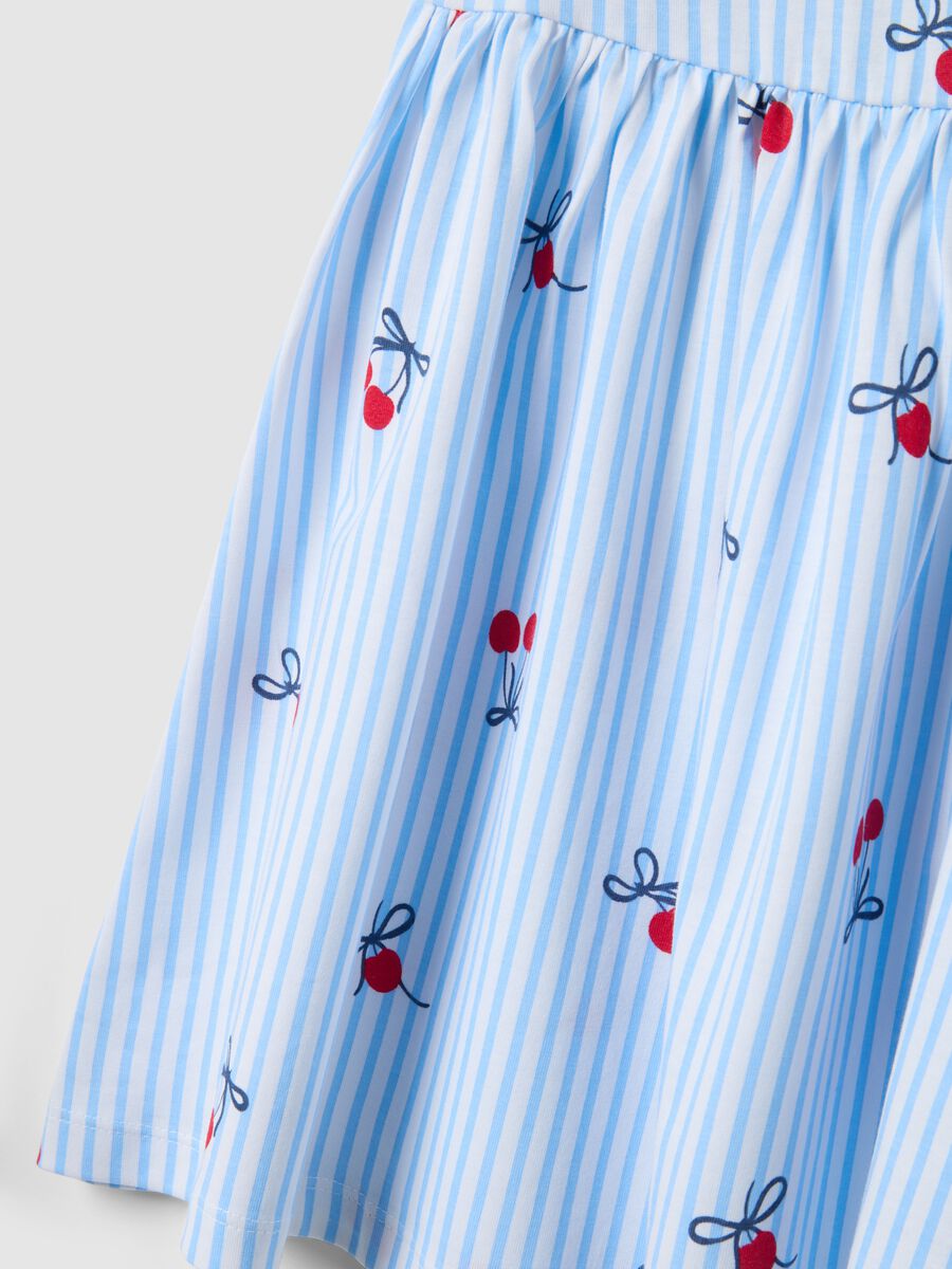 Pure cotton dress with blue stripes, ruffles and prints for girls_3