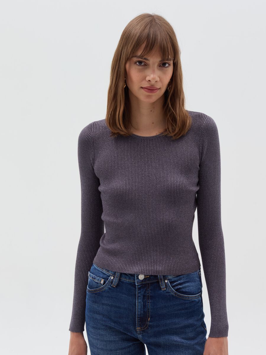 Ribbed top in lurex with long sleeves_0