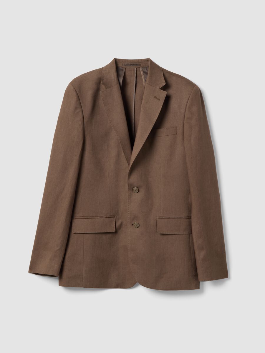 Blazer in puro lino marrone slim fit_0