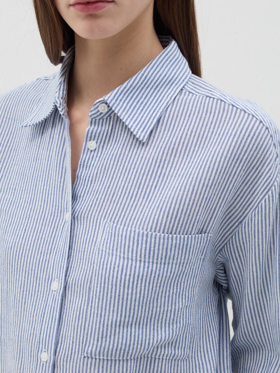 Striped blue shirt in cotton and linen_3