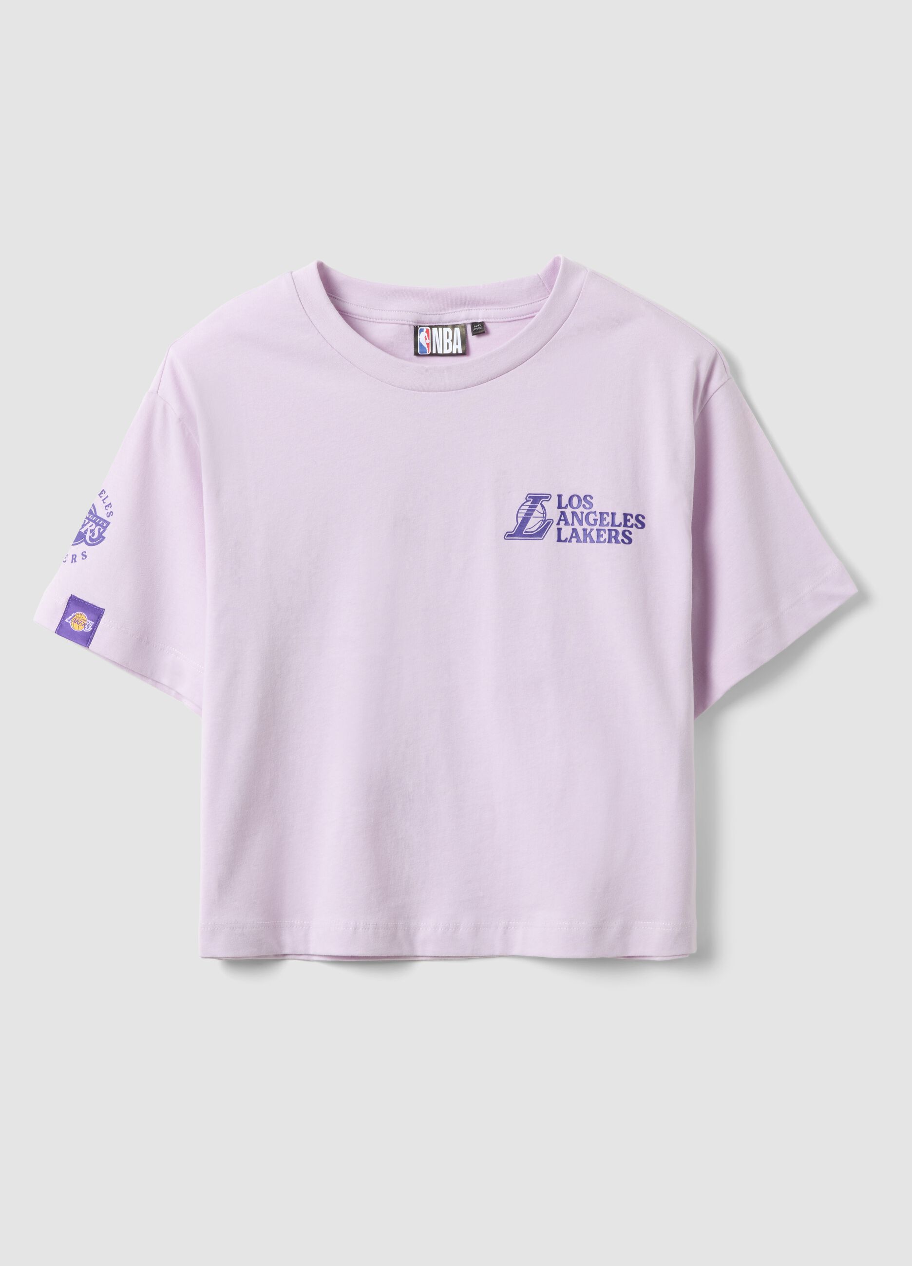 Girls' relaxed fit purple pure cotton T-shirt with Lakers prints