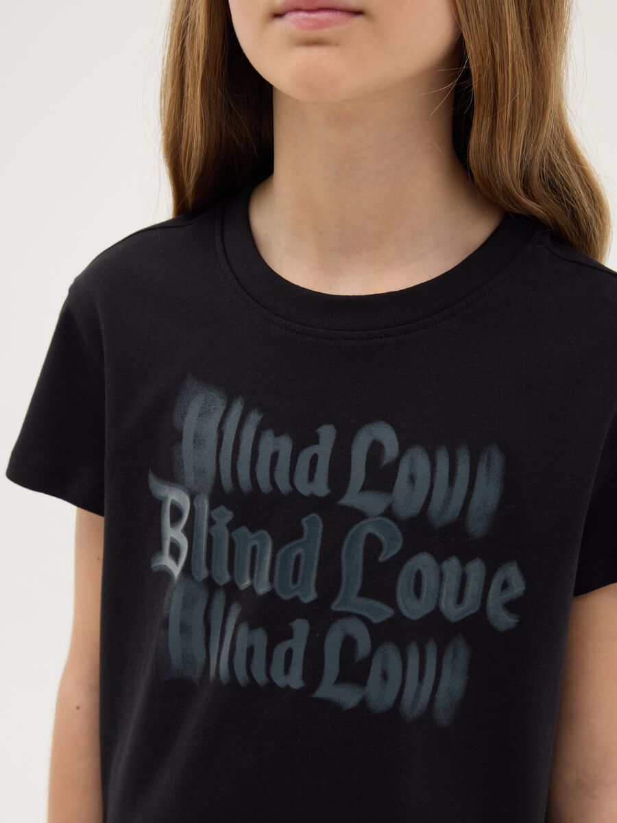 Black cotton T-shirt with lettering print_1