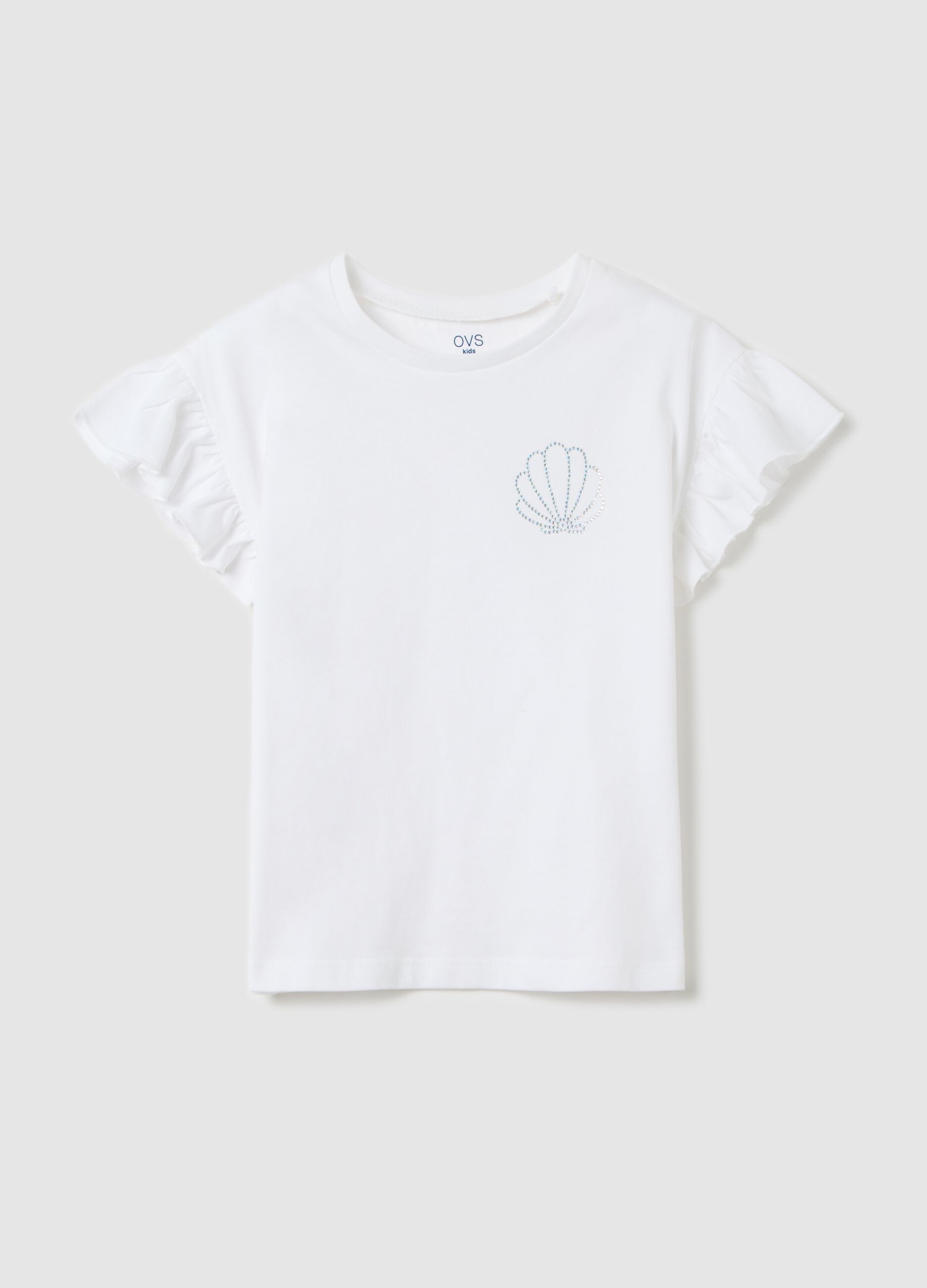 White T-shirt in cotton with diamantés