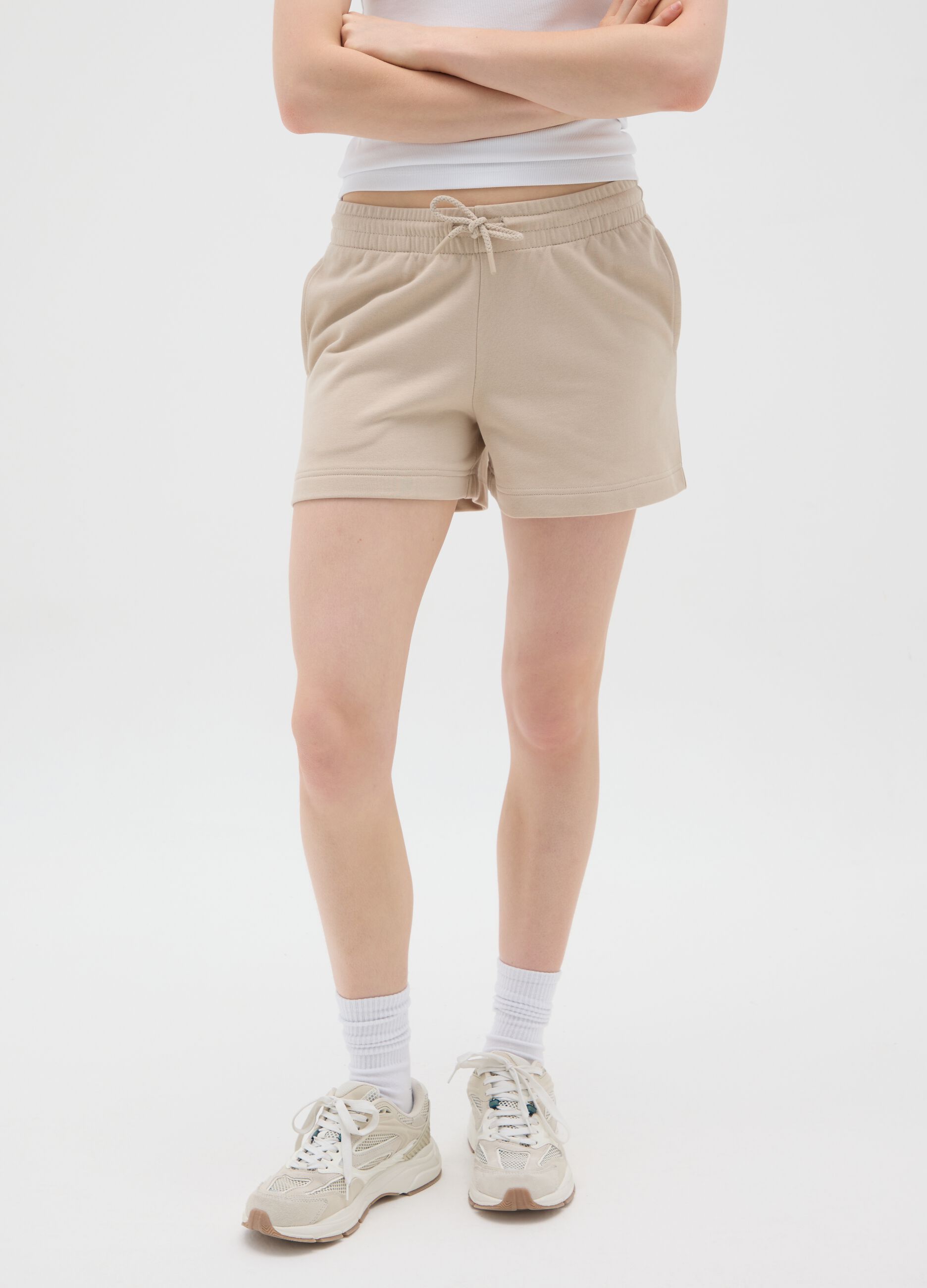 Women's Beige Cotton Regular Fit Shorts