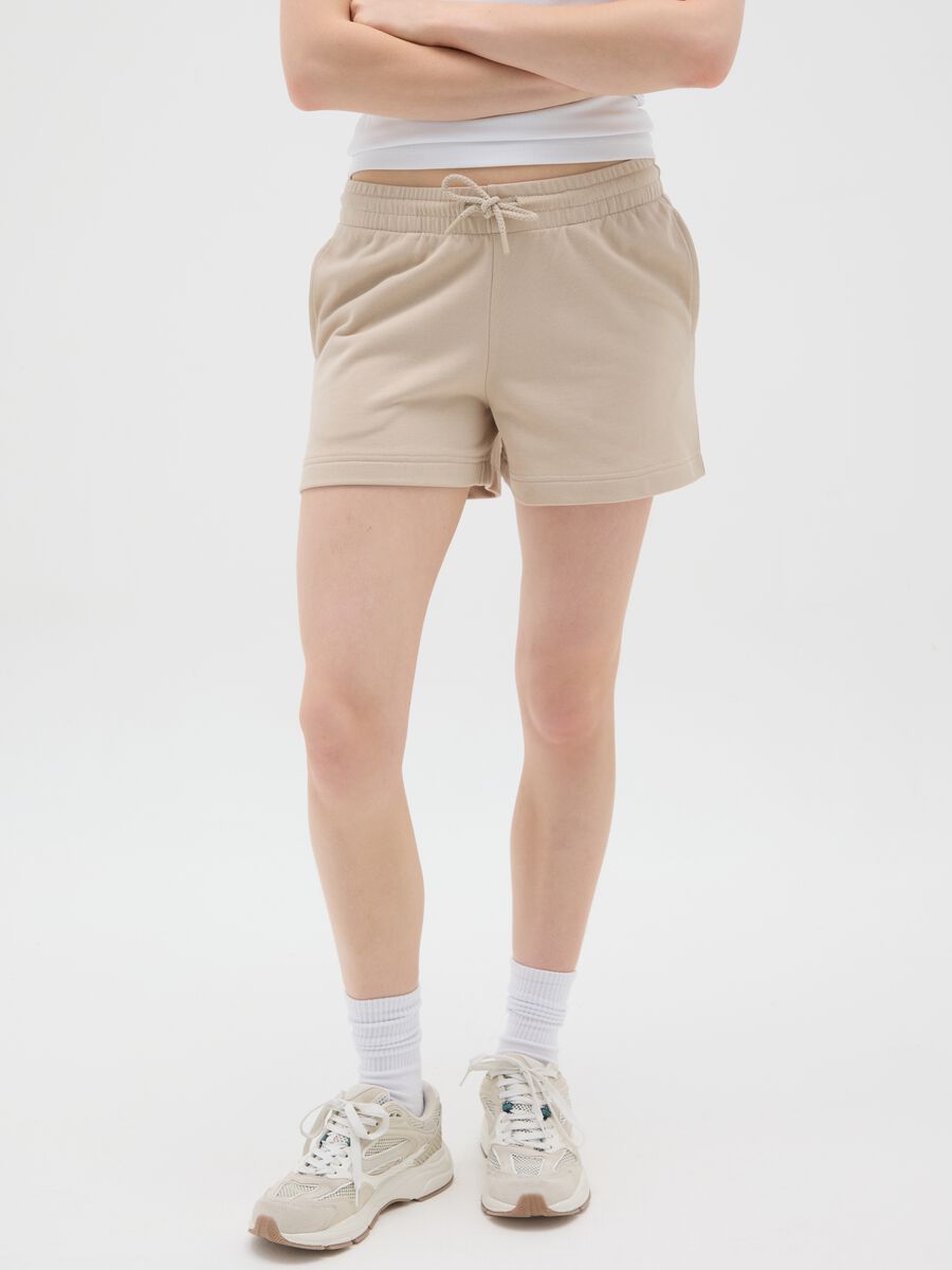 Women's Beige Cotton Regular Fit Shorts_1