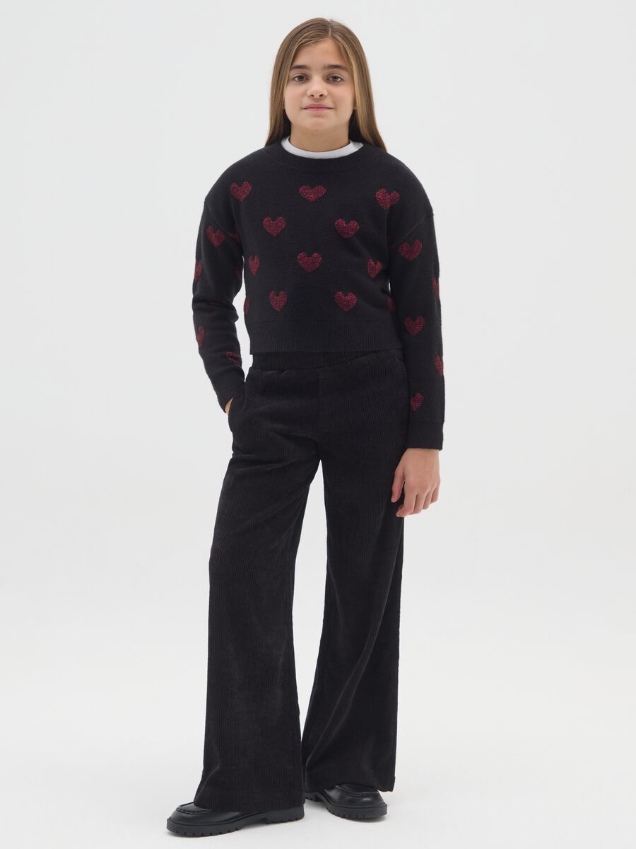 Pantaloni neri da ragazza in velluto a coste relaxed fit_0