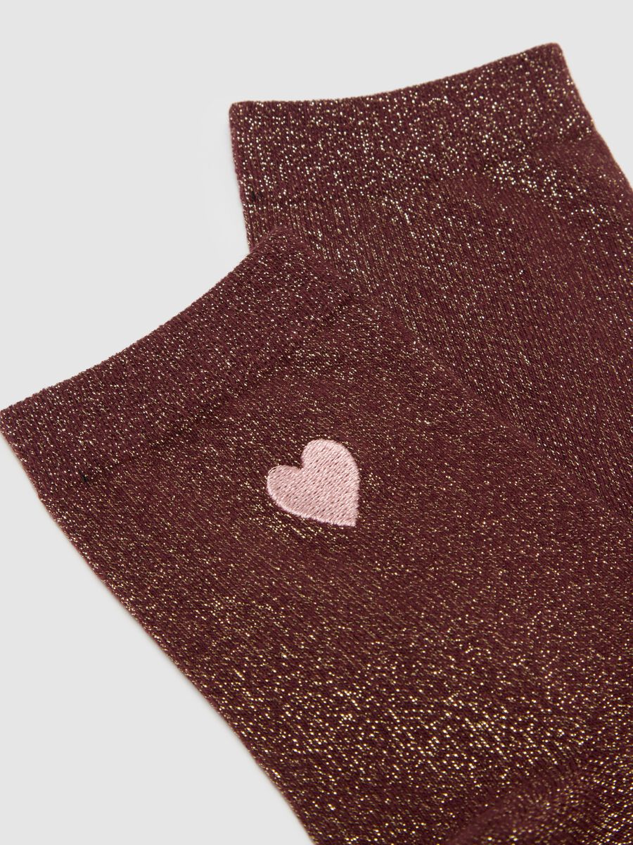 Brown cotton blend socks with heart and glitter_1