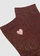 Brown cotton blend socks with heart and glitter_1