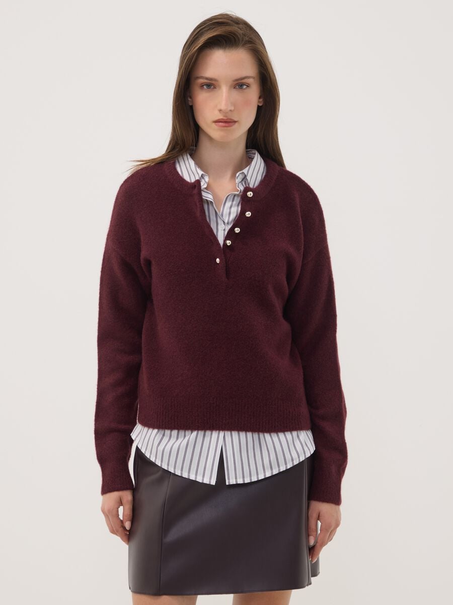 Red stretch wool crew-neck jumper, regular fit_0
