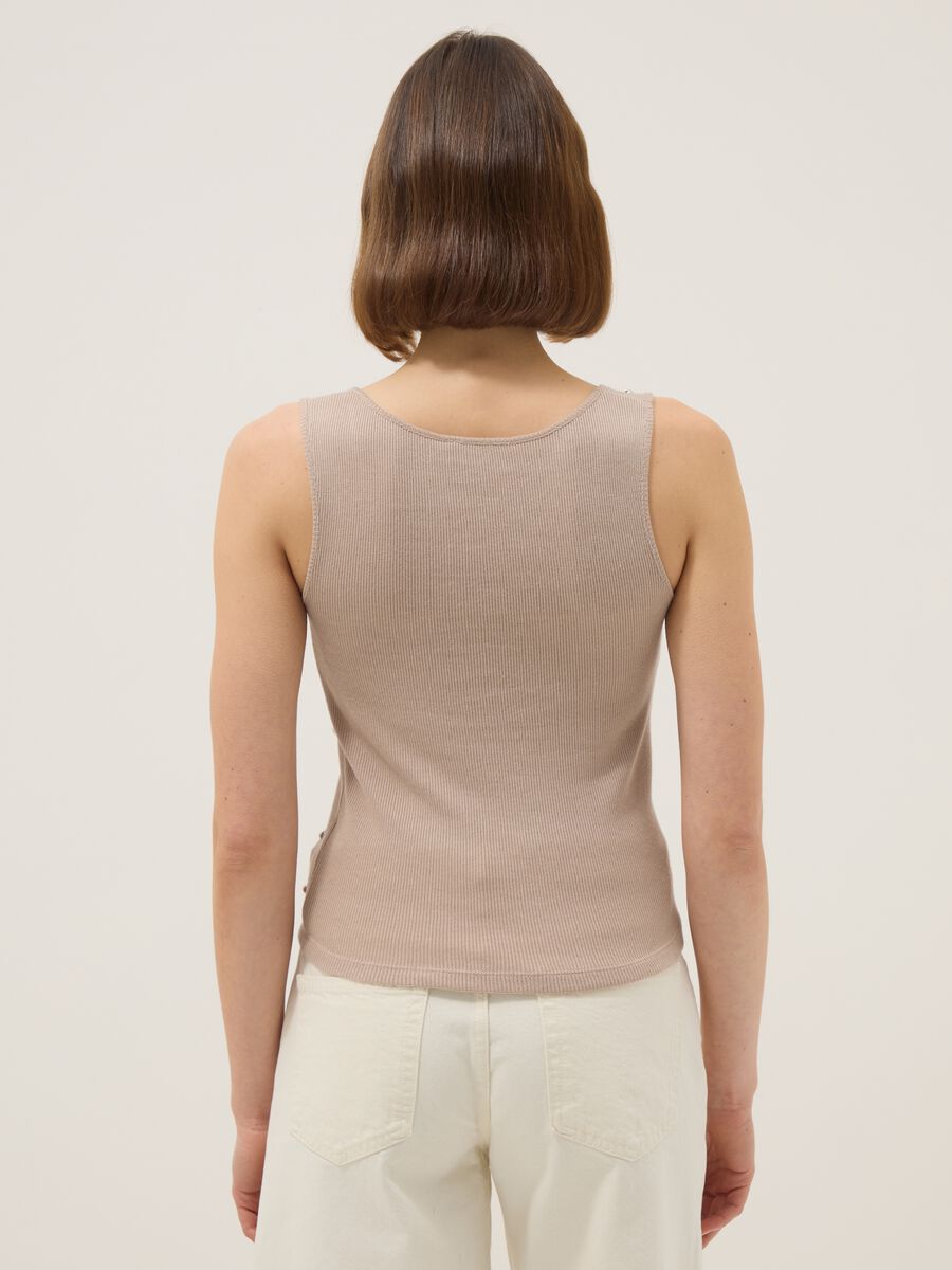 Beige regular fit tank top with metallic appliqu&eacute;s_2