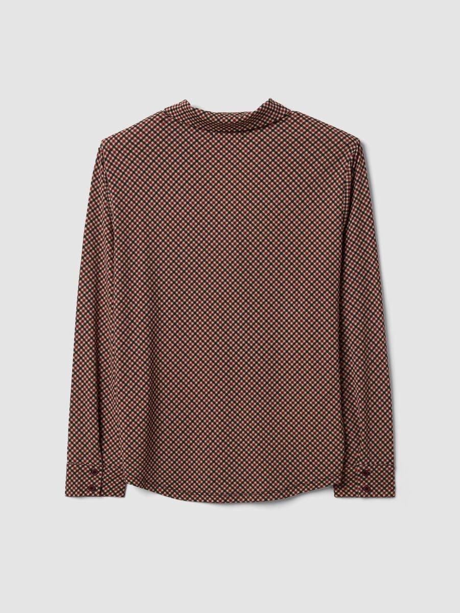 T-shirt marrone in tessuto elasticizzato con colletto a quadri regular fit_2