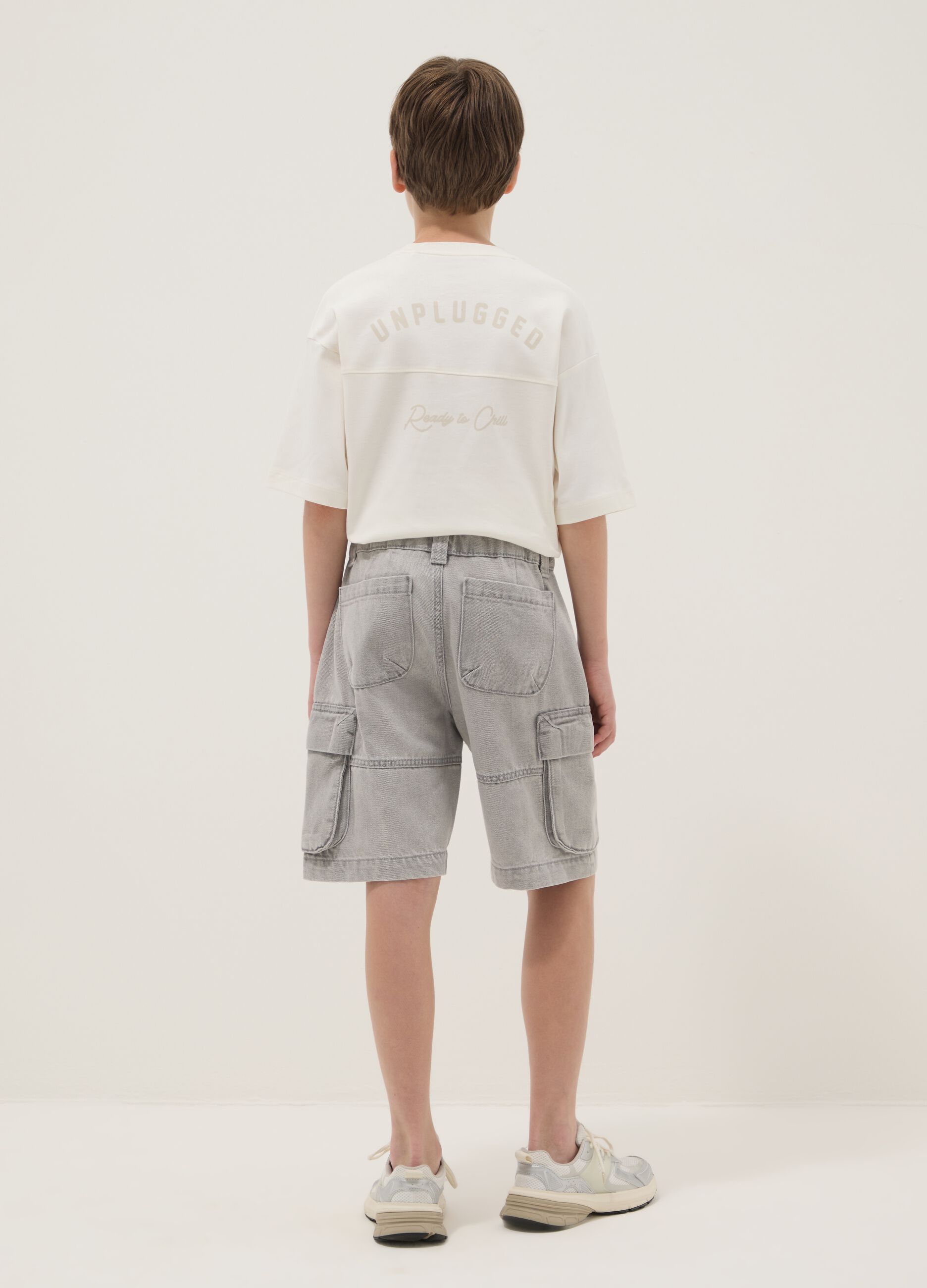 Shorts cargo grigi in misto cotone e viscosa baggy fit