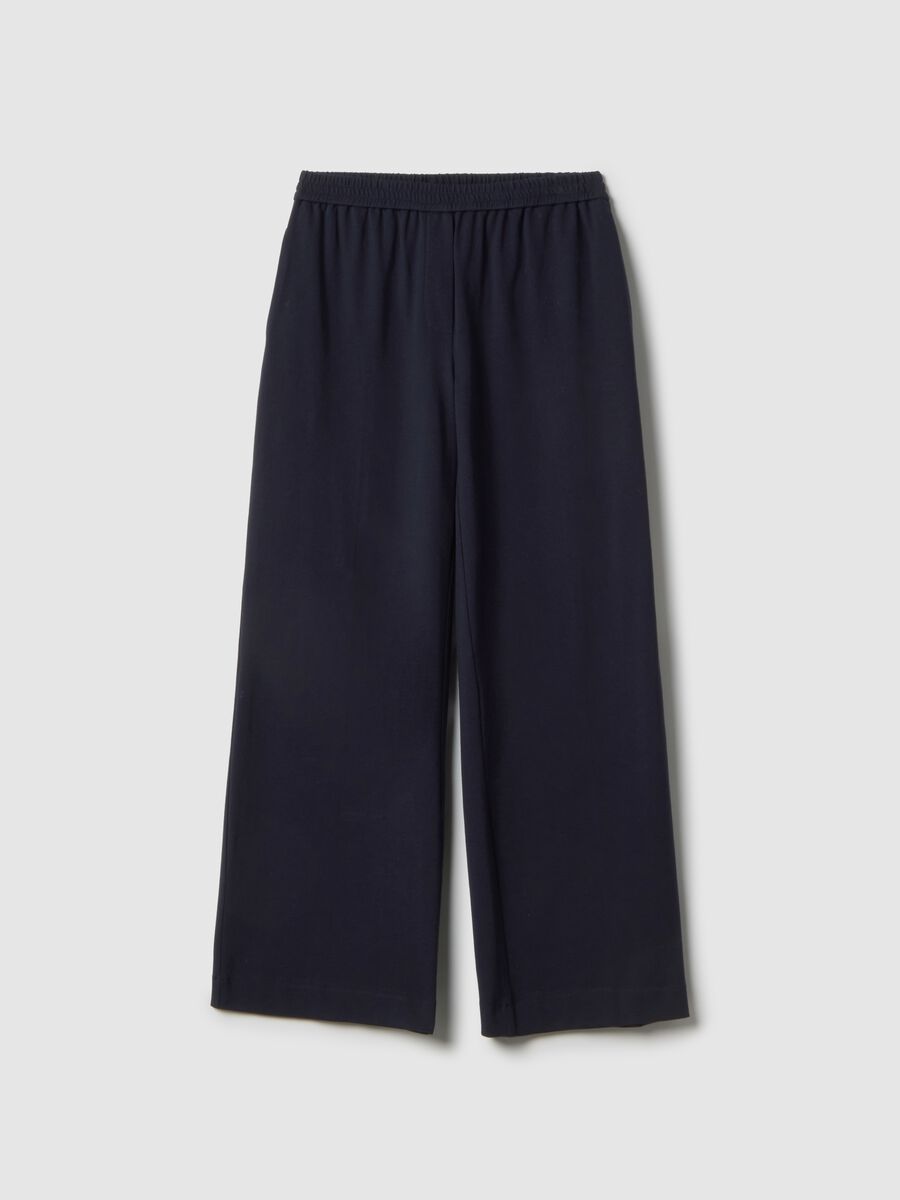 Blue stretch cotton trousers with regular fit_0