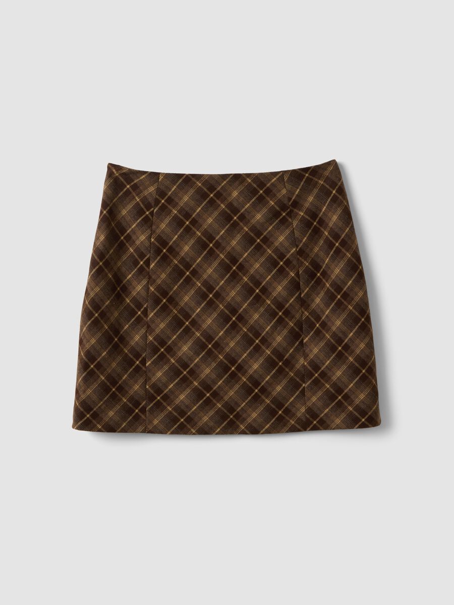 Brown stretch viscose checked skirt_6