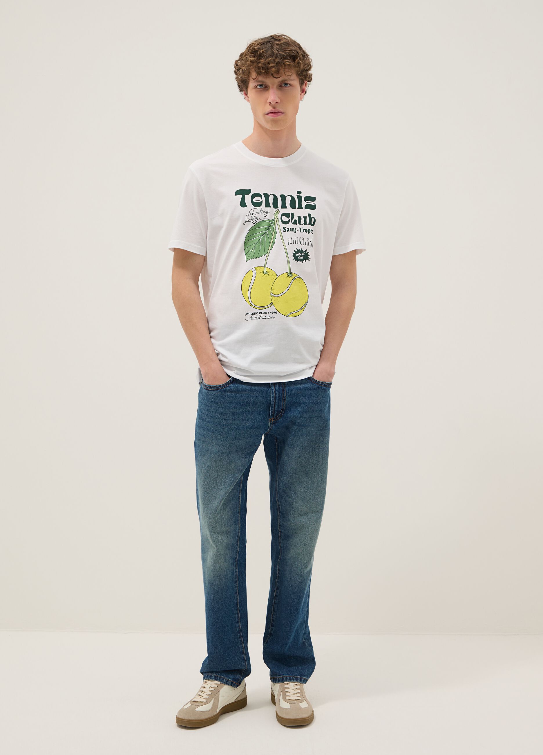 White graphic-print pure cotton T-shirt, regular fit