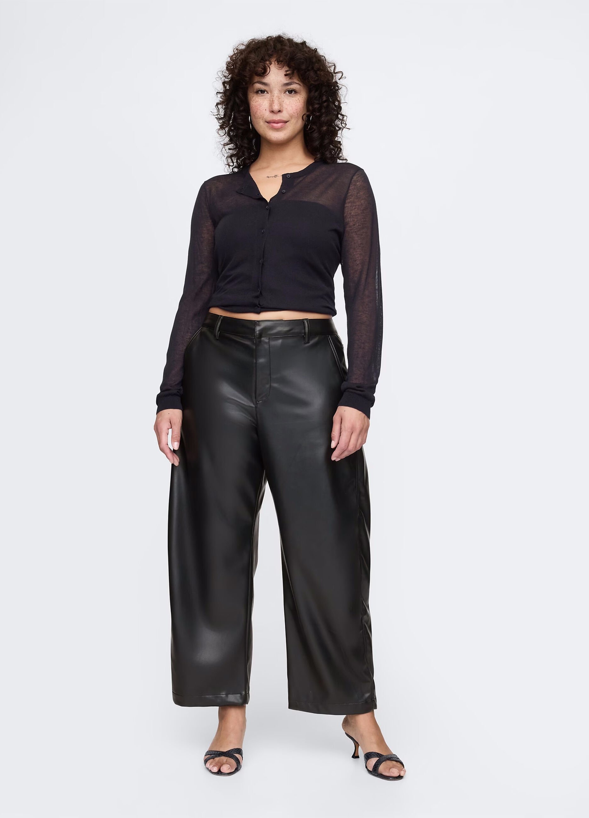 Barrel-fit shiny-effect trousers