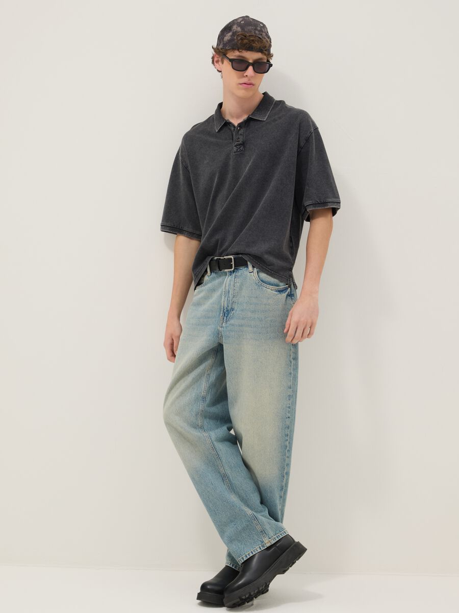 Polo a maniche corte in puro cotone nero regular fit_2