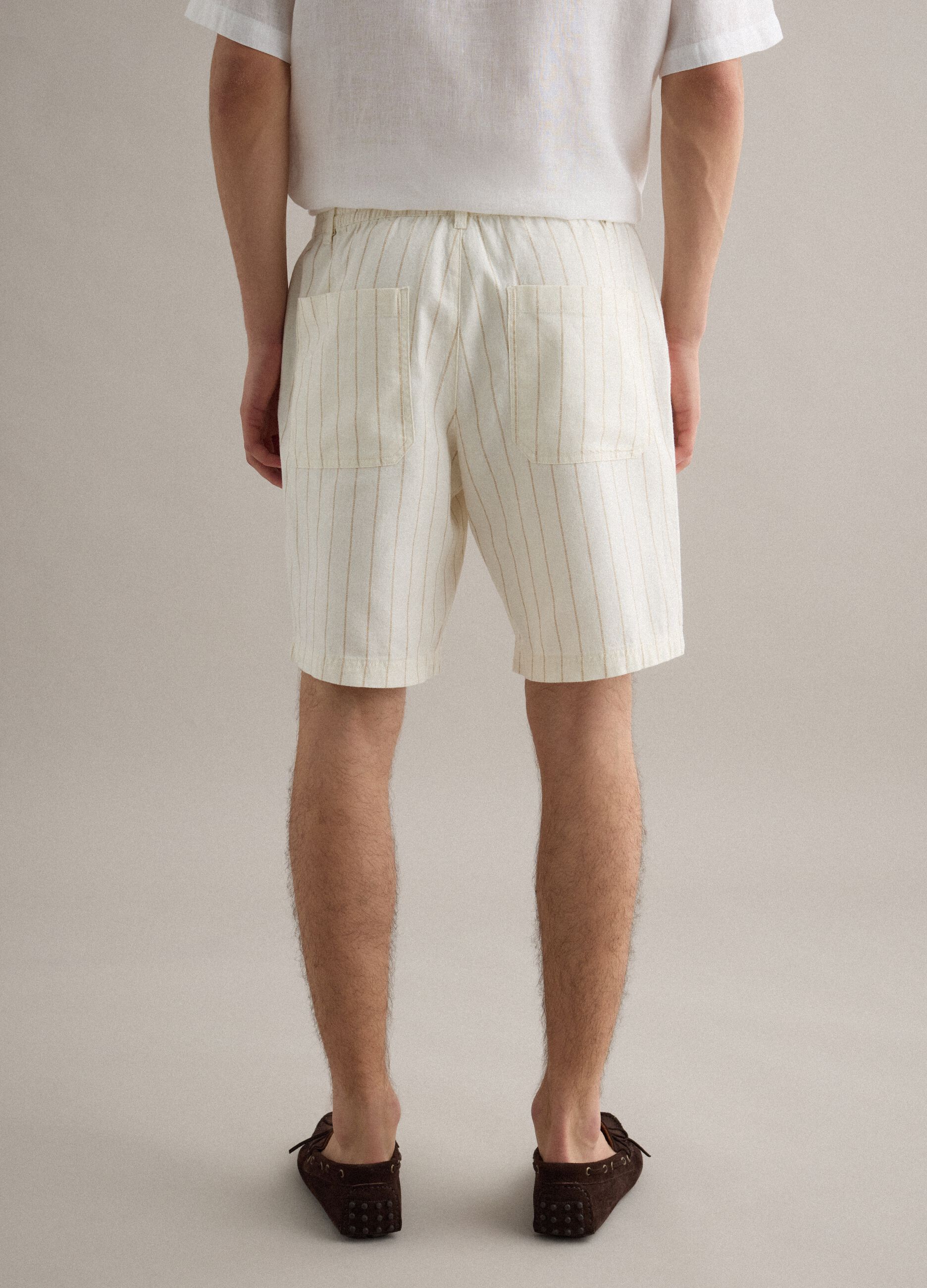 Multicolour striped linen-cotton blend shorts, regular fit
