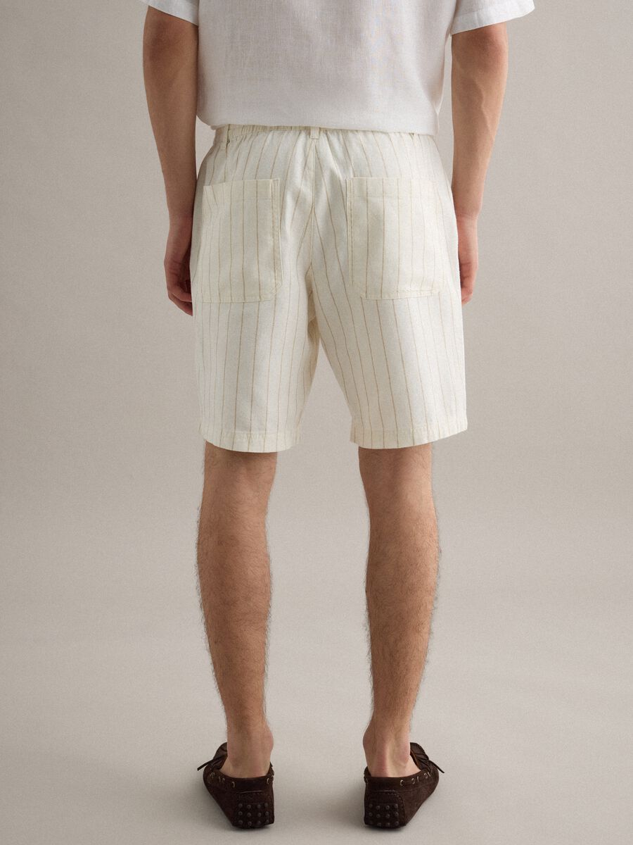 Shorts in misto lino e cotone a righe multicolor regular fit_2