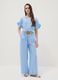 Light blue pure linen blouse with embroidery and ruffled sleeves, regular fit_1
