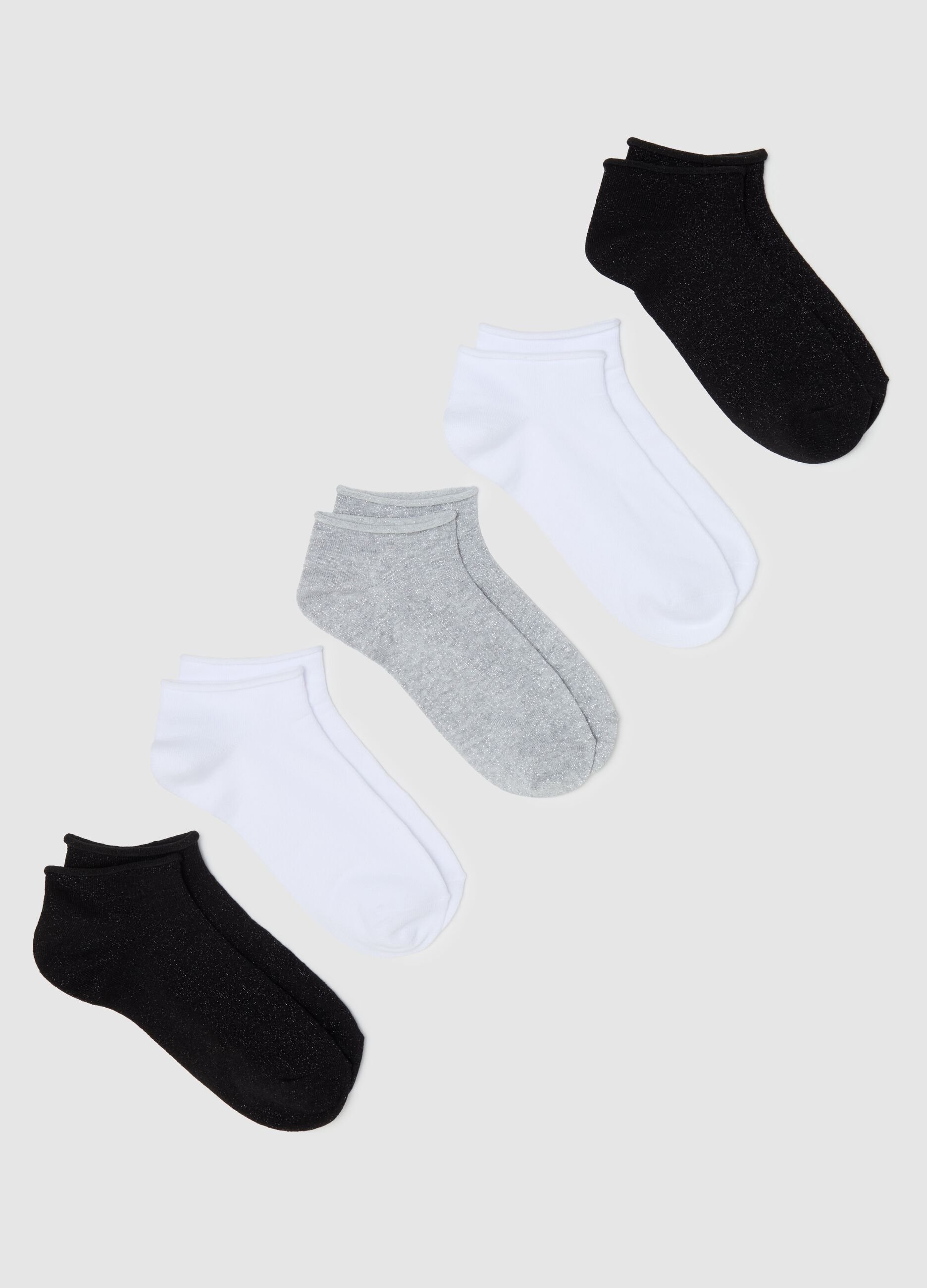 Five-pair pack stretch shoe liners with lurex