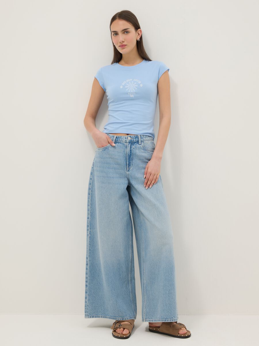 Blue fitted stretch-cotton T-shirt with print_2