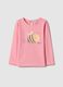 Girls' pink long-sleeve pure cotton top with regular fit and bee design_0