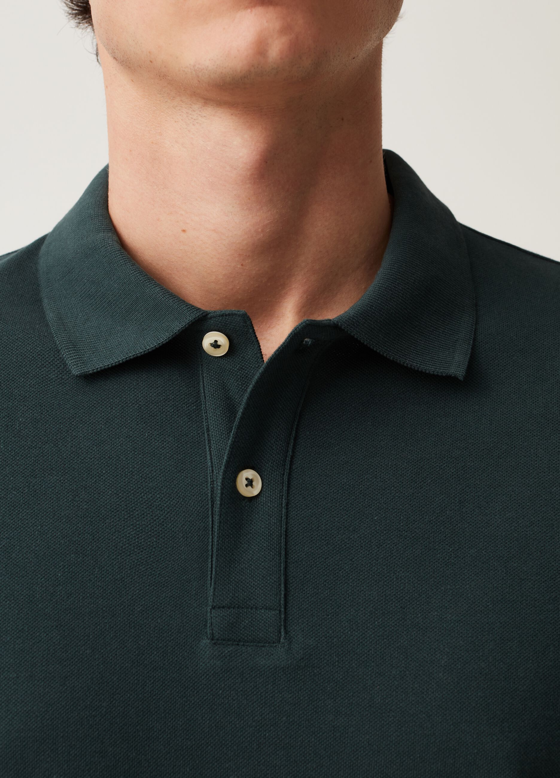 Long-sleeve polo shirt in cotton pique