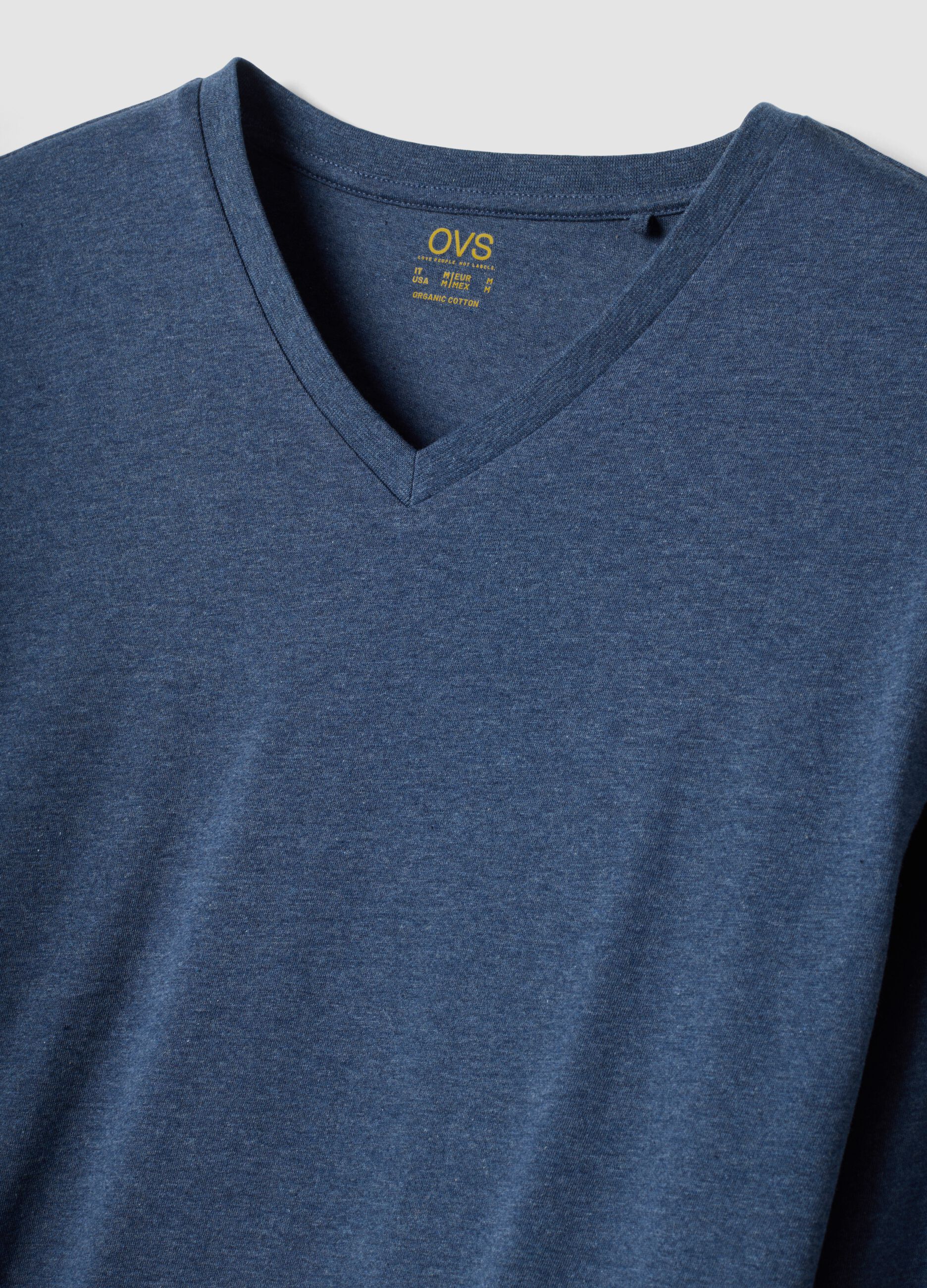 Blue V-neck pyjamas in pure organic cotton