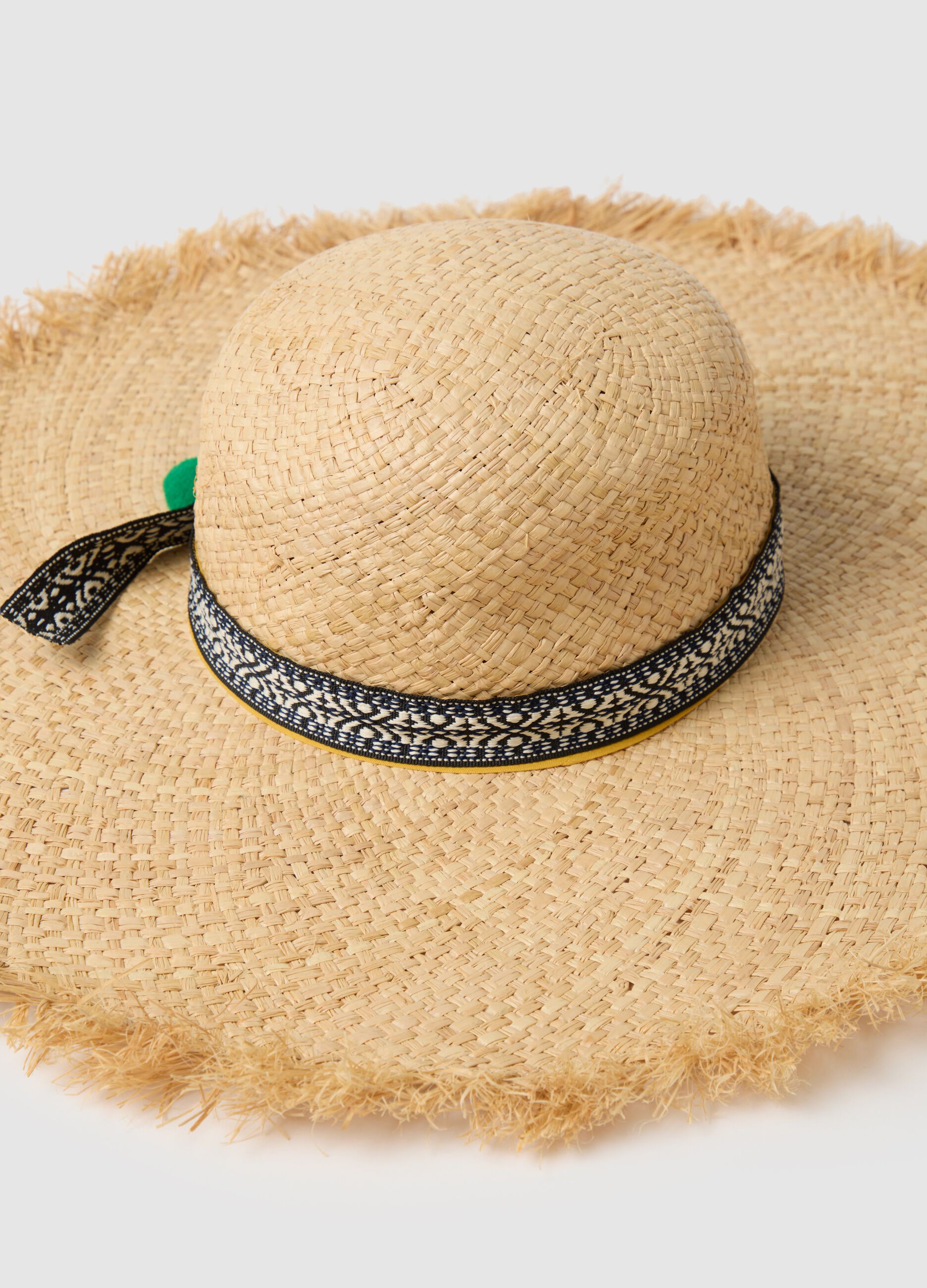 Cappello da donna in paglia multicolor con decorazione