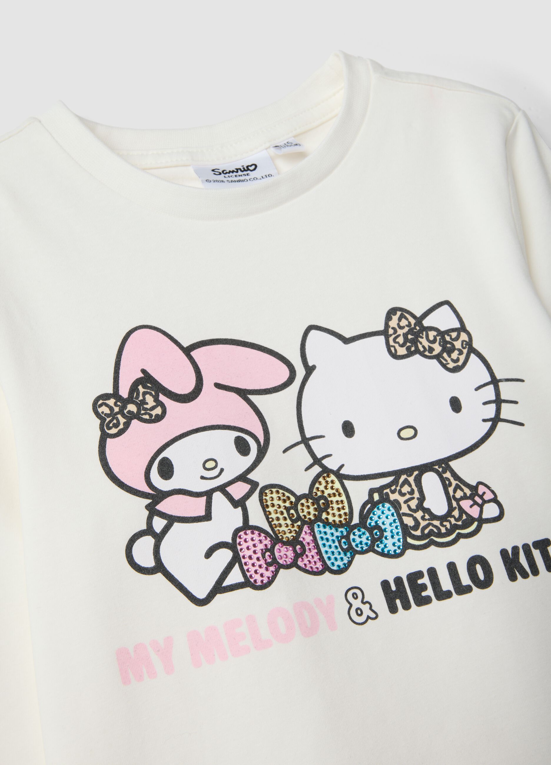 T-shirt bianca in cotone elasticizzato con stampa hello kitty per bambina