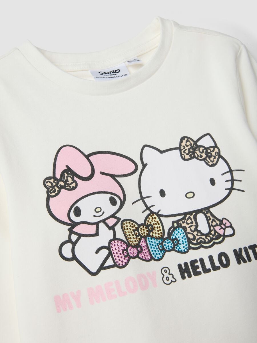 White stretch cotton Hello Kitty print T-shirt for girls_2