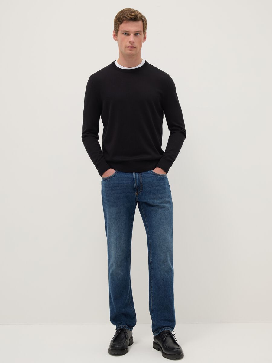 Black crew neck pullover in cotton blend regular fit_1
