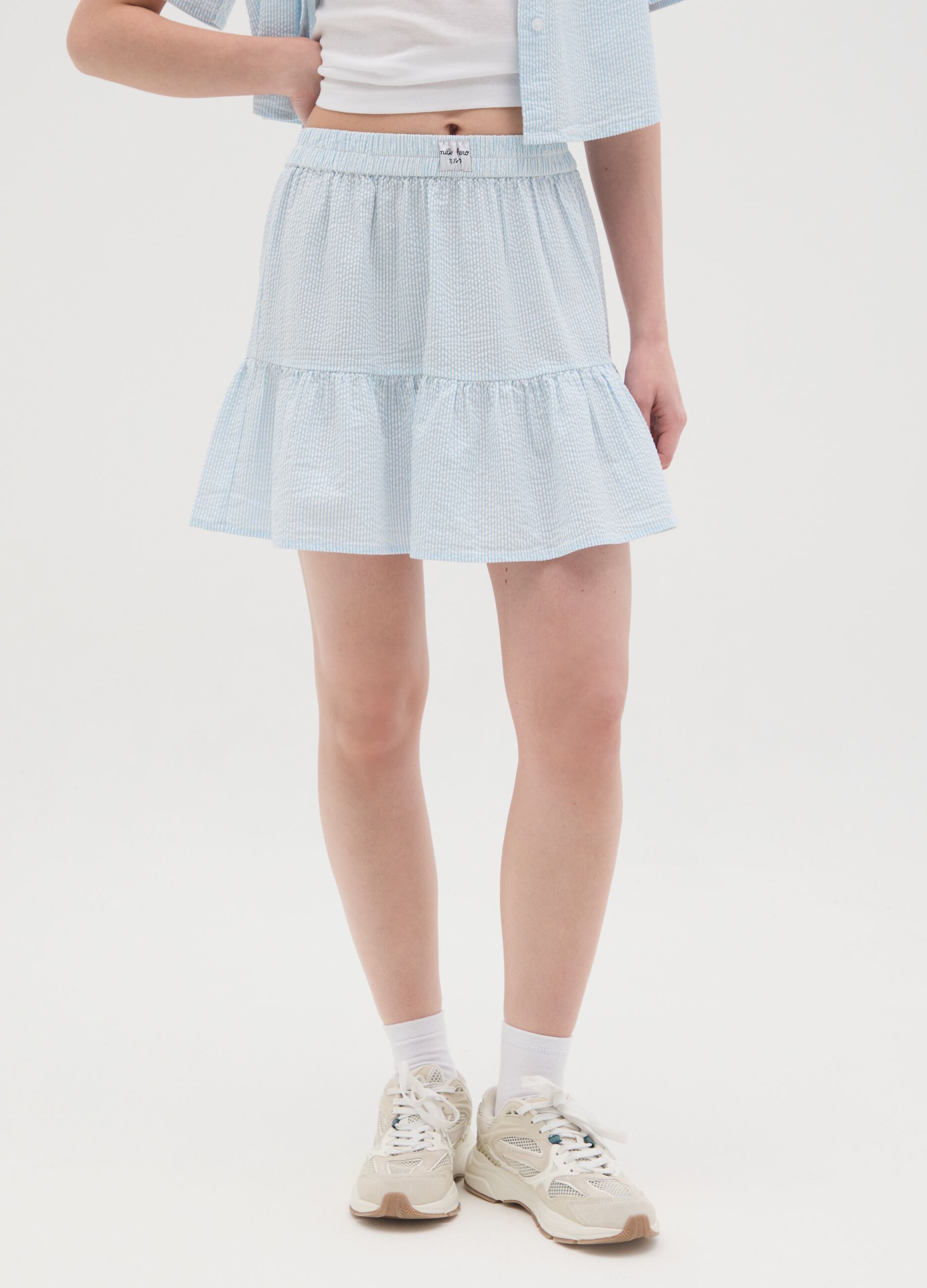 Gonna mini da donna in puro cotone azzurro regular fit