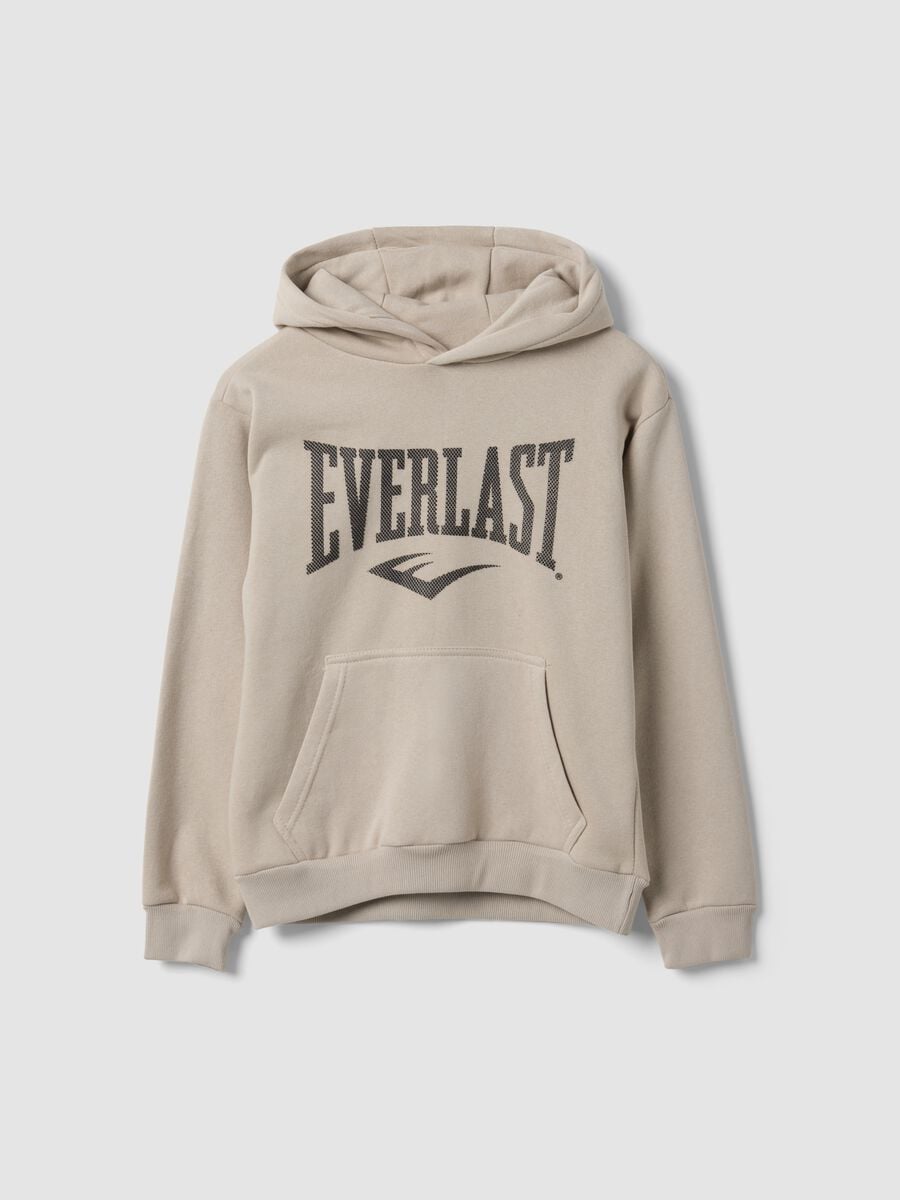 Felpa beige con cappuccio in misto cotone e logo per ragazzo_3
