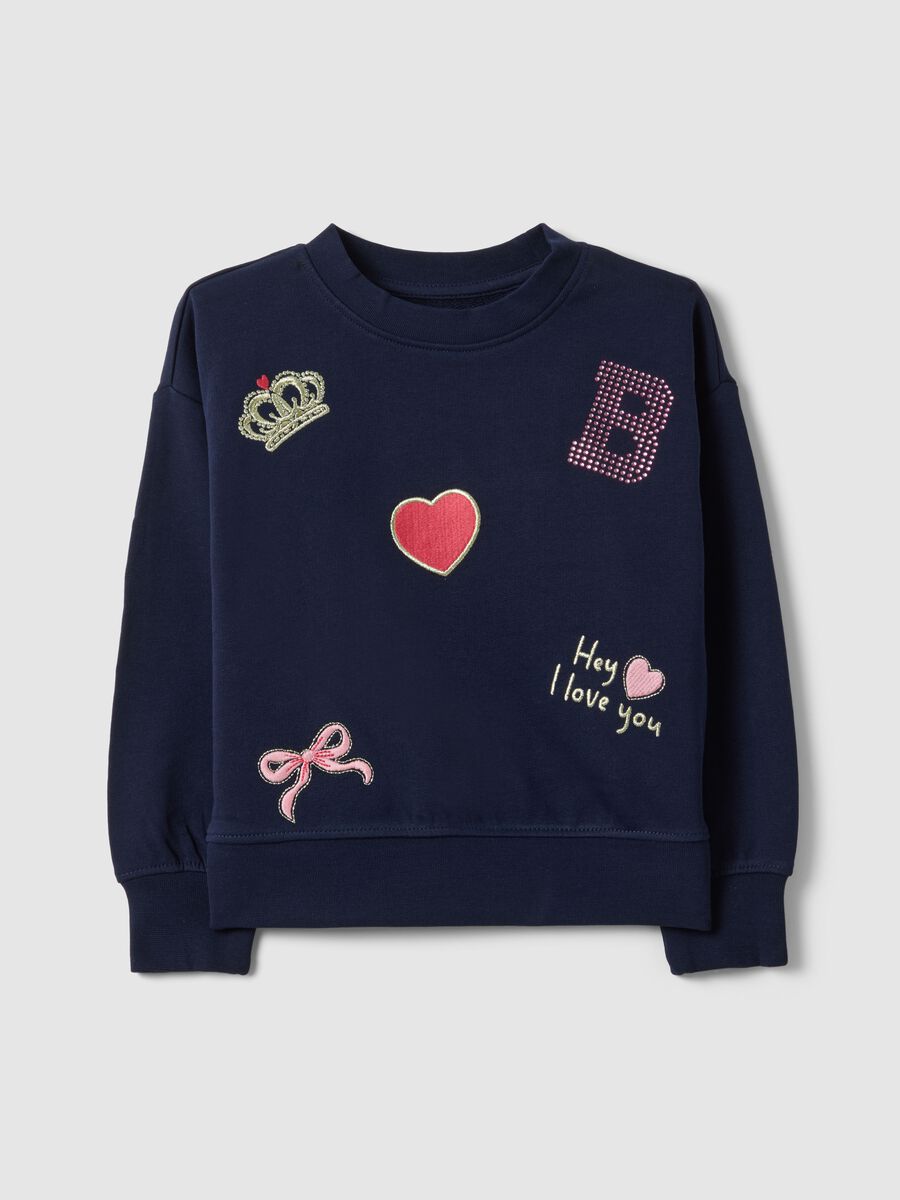 Felpa in puro cotone blu regular fit con ricami per bambina_0