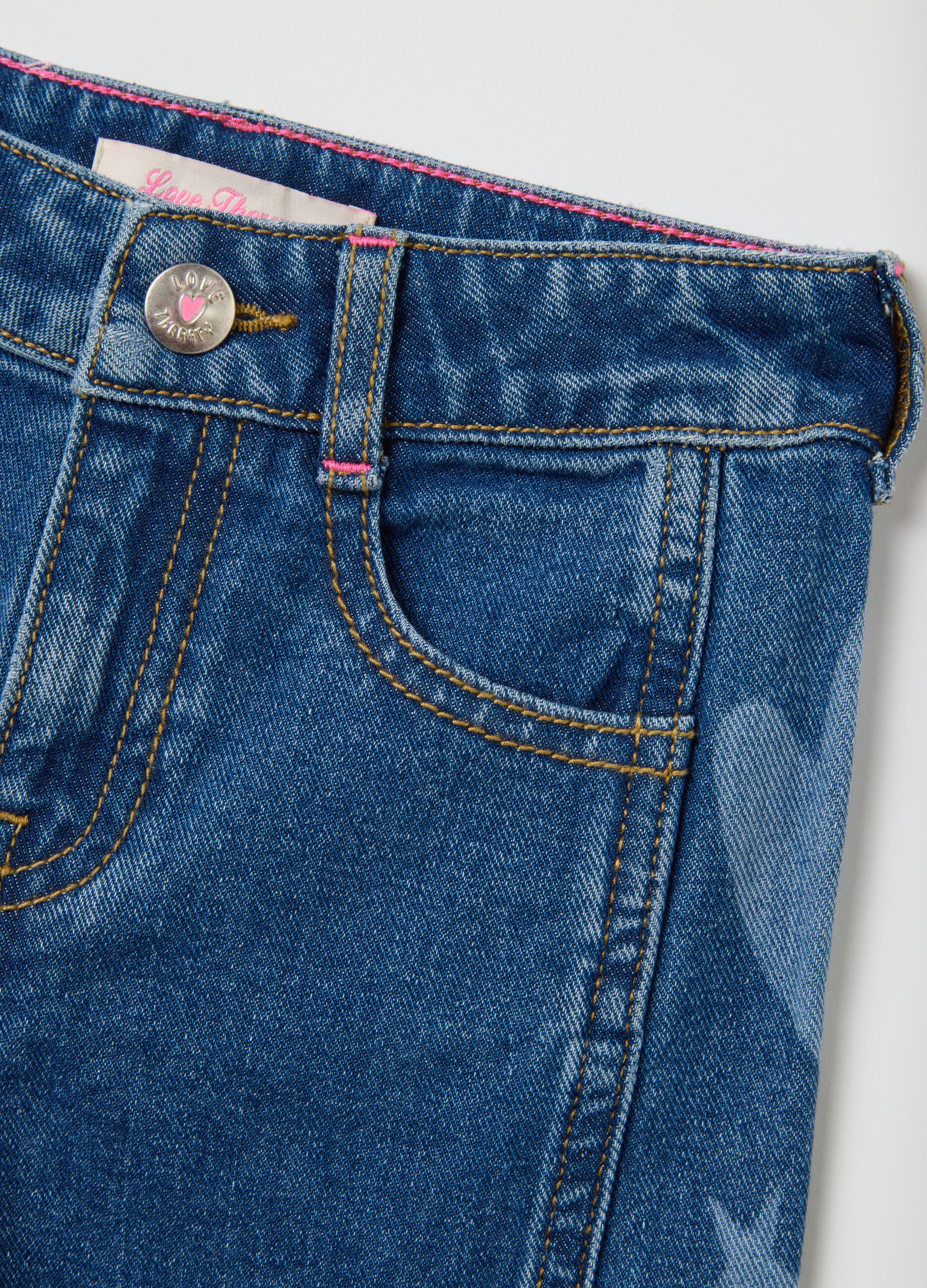 Girls' blue cotton wide leg jeans