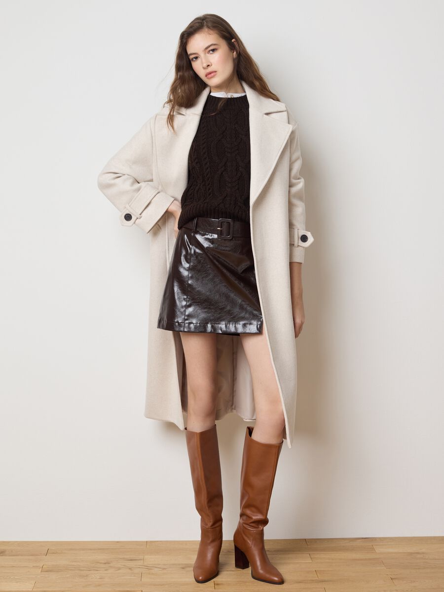 Beige wool blend coat with belt_1