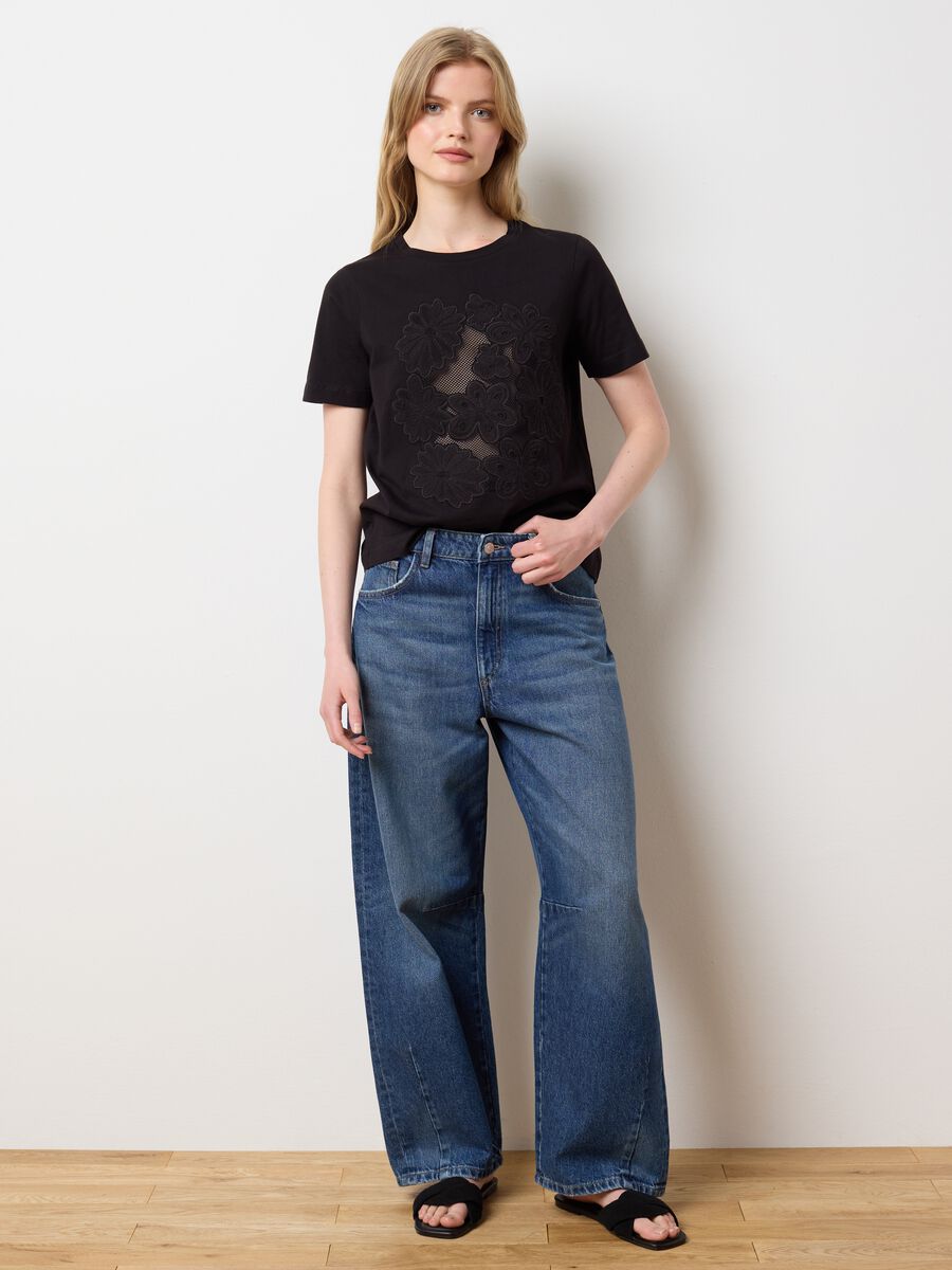 Women's pure black cotton t-shirt, regular fit_2