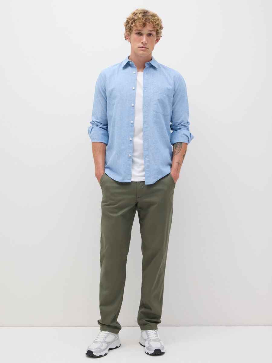 Men's blue cotton blend shirt regular fit with button closure_1