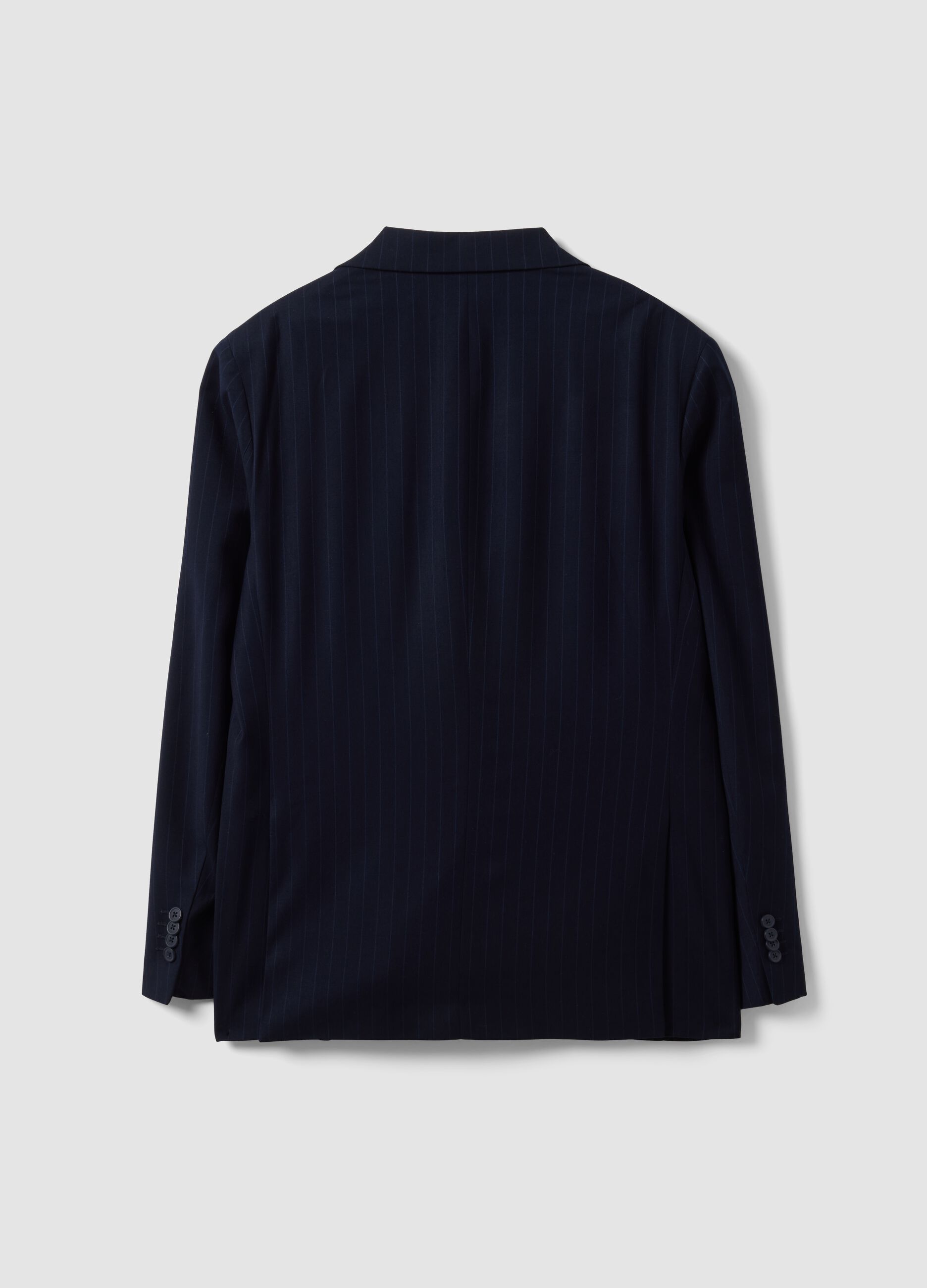 Blue pinstripe double-breasted stretch viscose suit